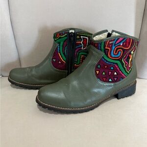 Mabacol Handmade Leather Ankle Boots Mola Textile Lined Waterproof